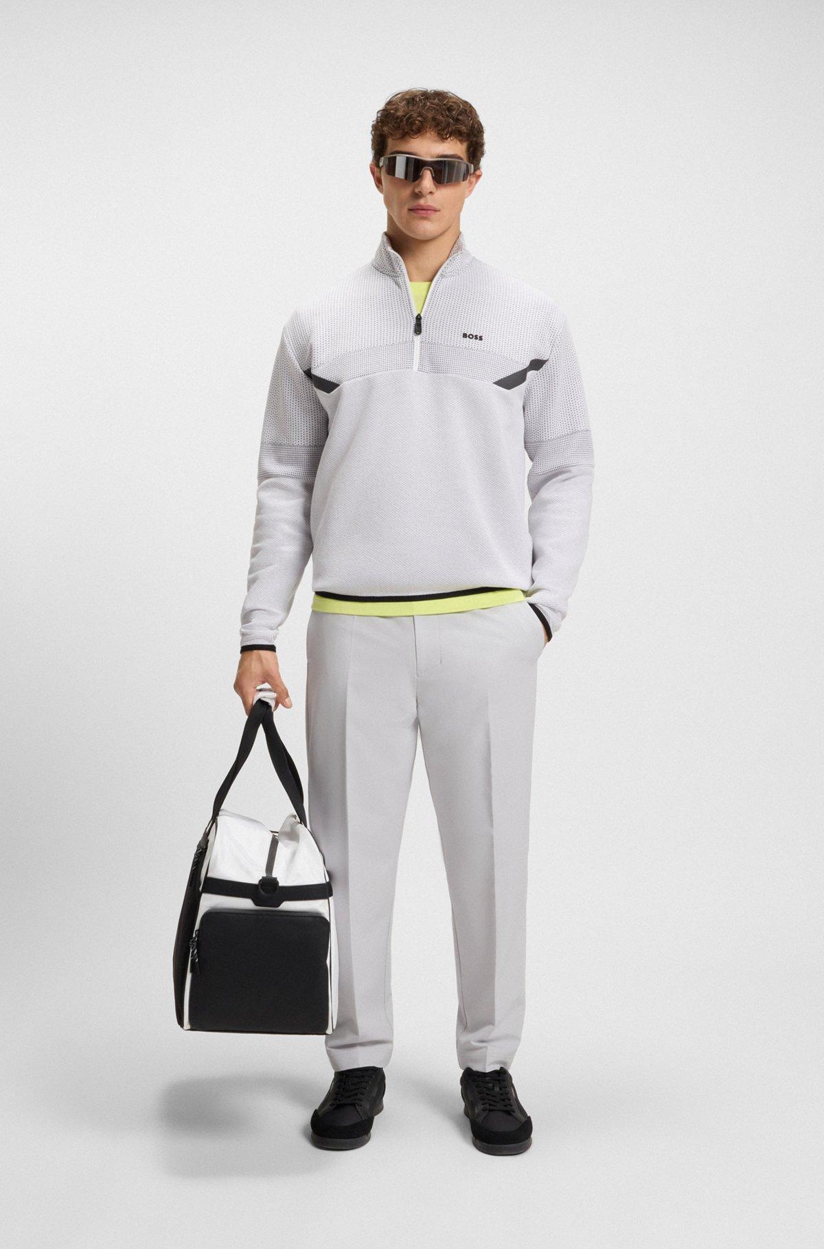 BOSS - Relaxed-fit zip-neck sweatshirt with quilted jacquard - White Product Image