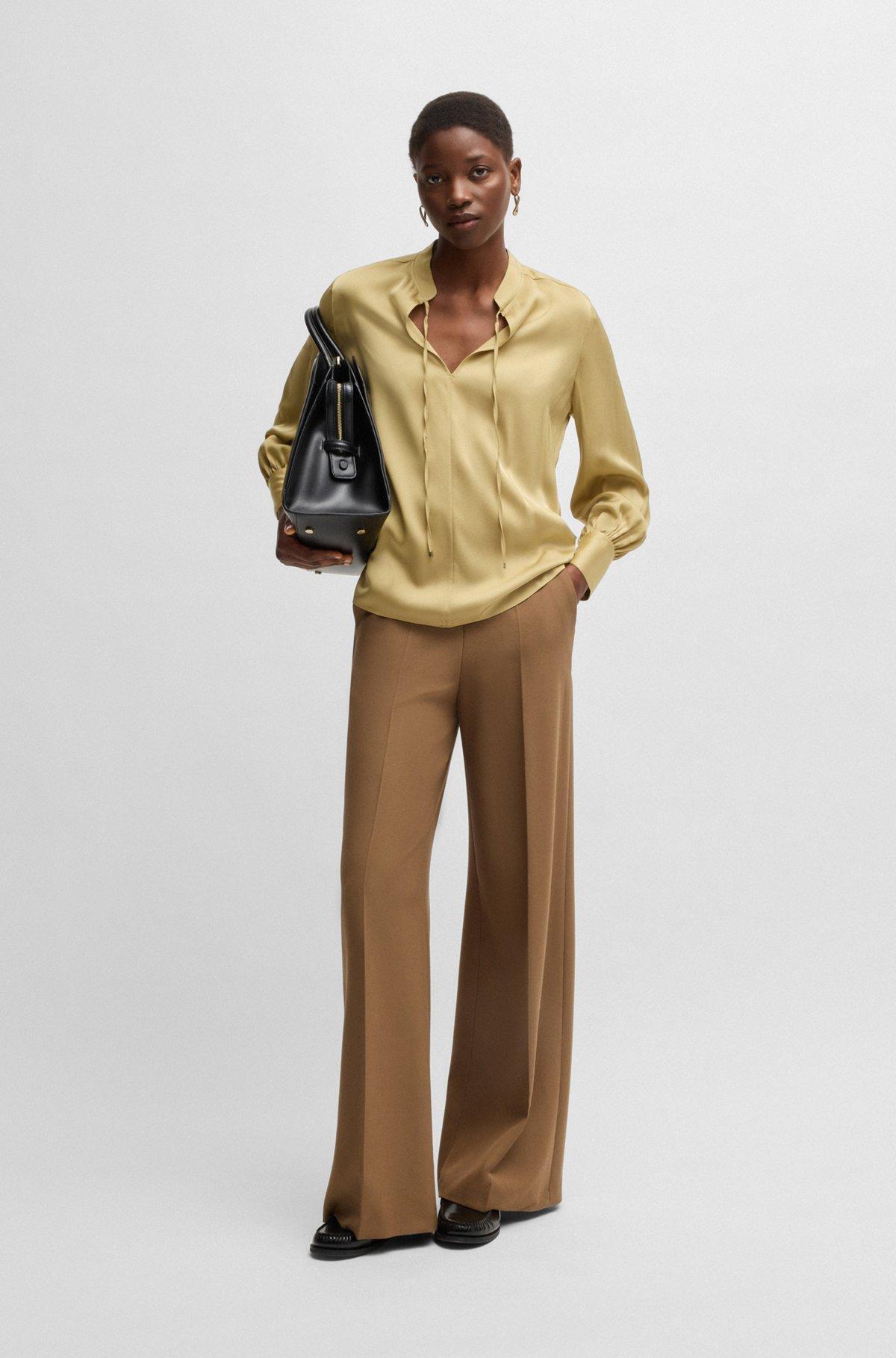 Relaxed-fit blouse in stretch silk with keyhole neckline Product Image