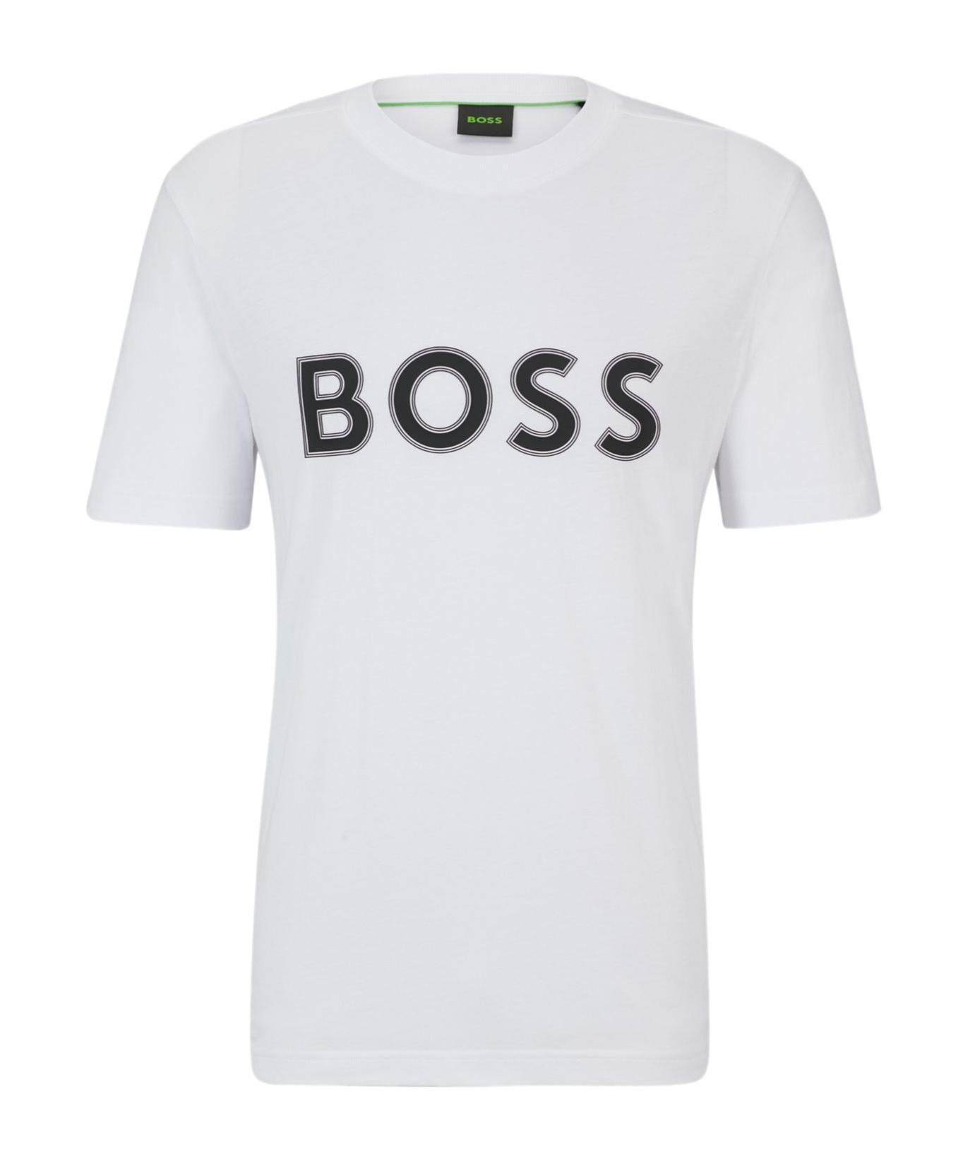 HUGO BOSS Cotton-jersey T-shirt With Rubber-print Logo In White Product Image