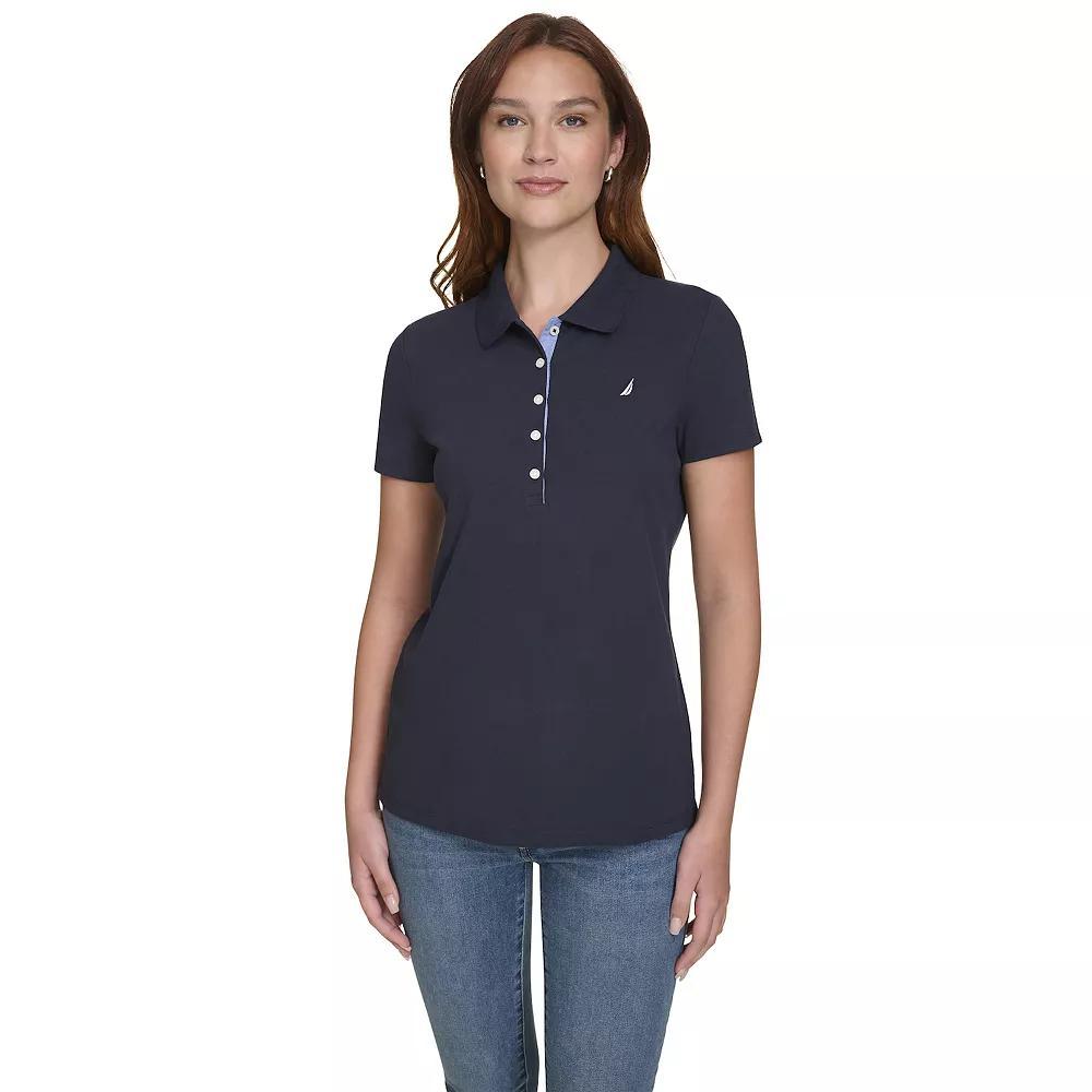 Women's Nautica Daisy Short Sleeve Polo, Size: Large, Black Product Image