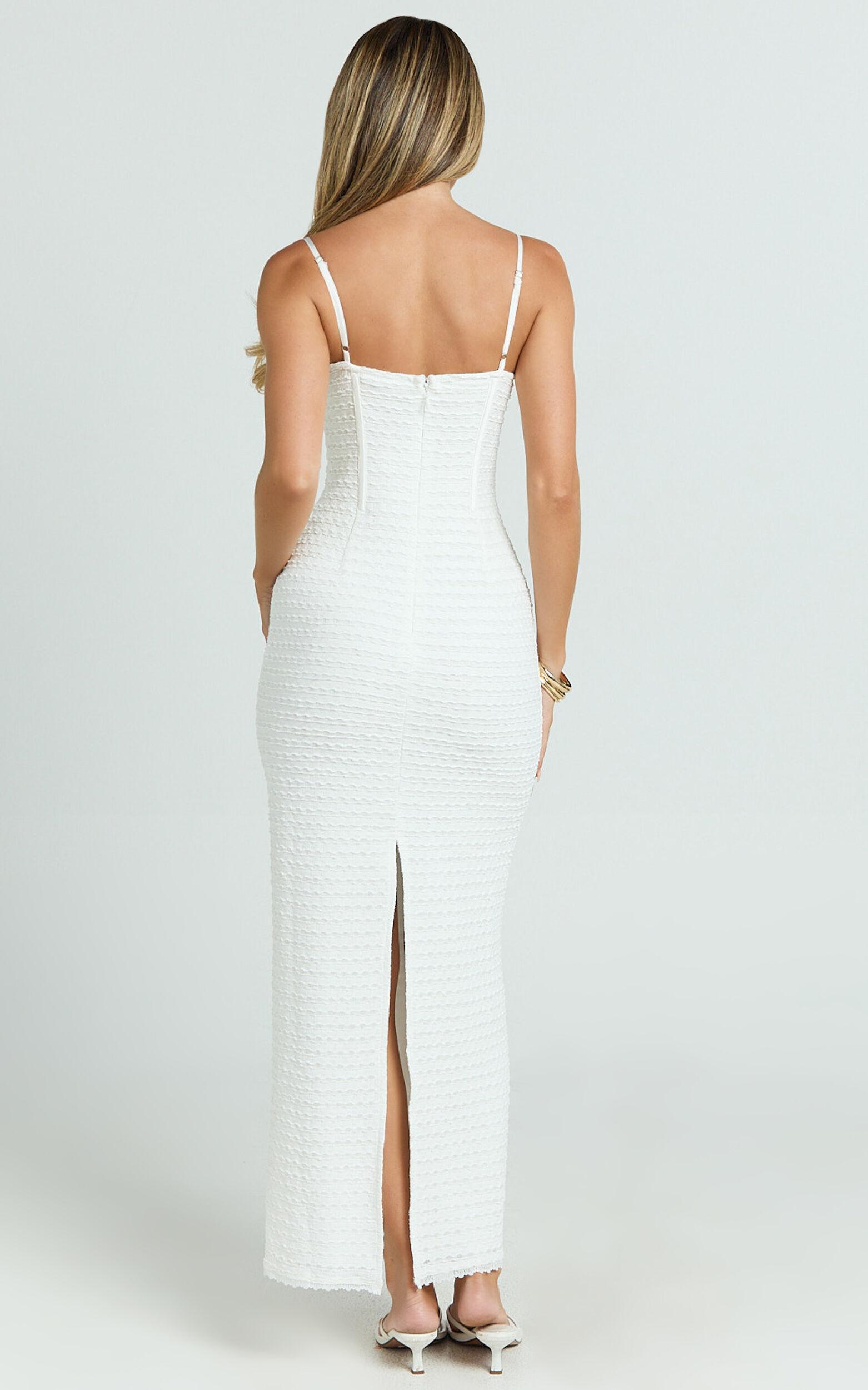 Marcelina Maxi Dress - Sweetheart Neck Bodycon Dress in Off White Product Image