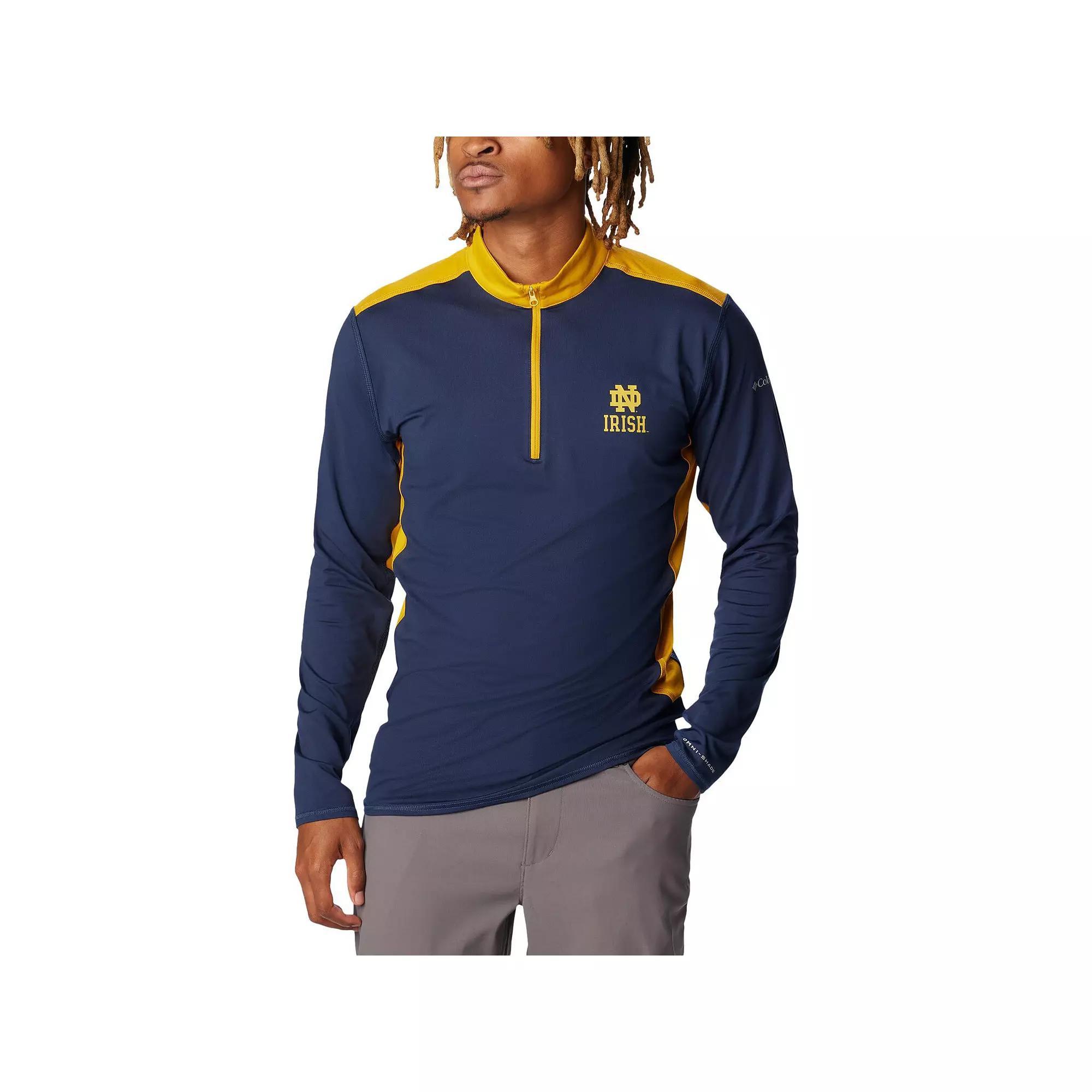 Men's Columbia Navy Notre Dame Fighting Irish Tech Trail™ Omni-Shade Quarter-Zip Top, Size: Small, Blue Product Image