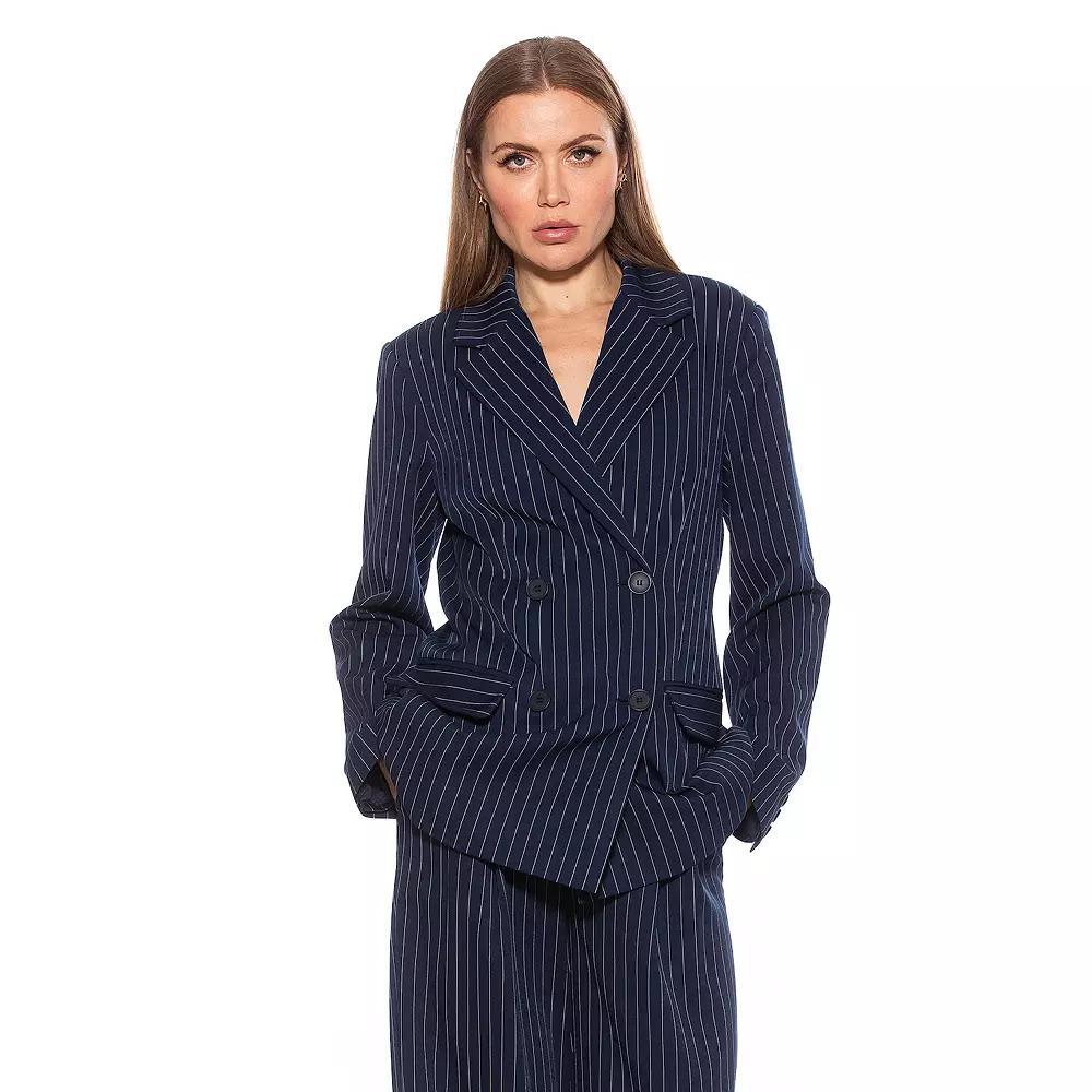 Women's ALEXIA ADMOR Indigo Oversized Double Breasted Jacket, Size: 2, Blue Stripe Product Image