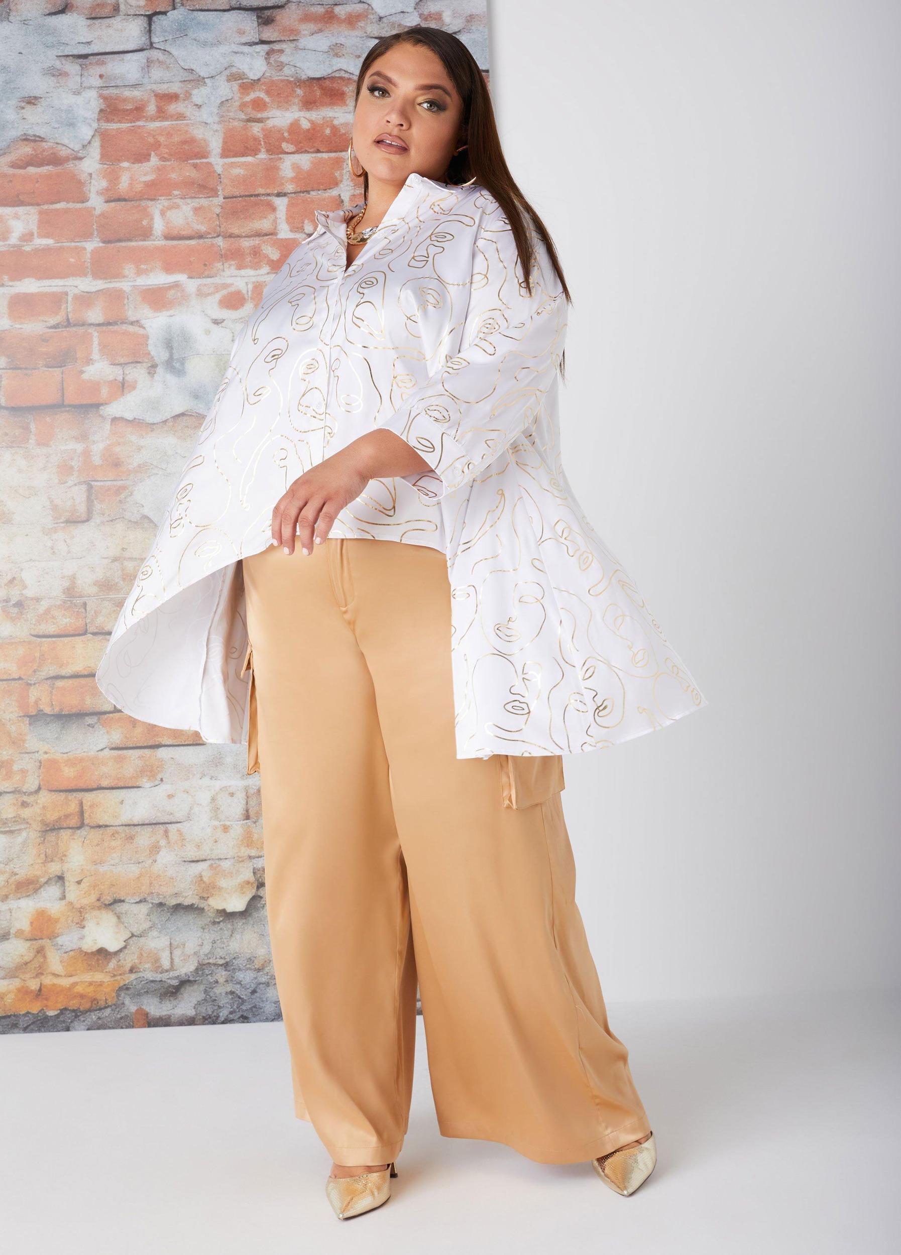 Face Print Satin Hi Low Shirt Product Image