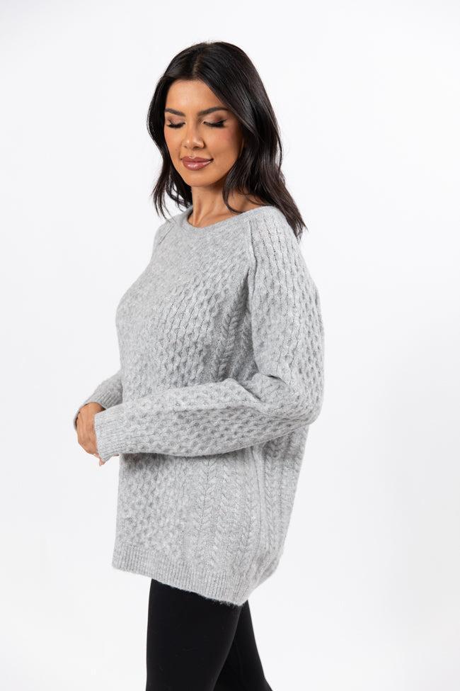 Cable Knit Cuddles Grey Oversized Crew Neck Sweater FINAL SALE Product Image