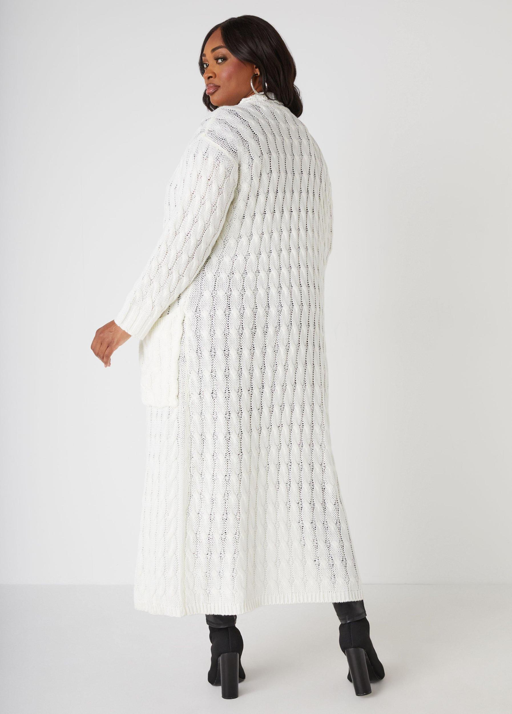 Plus Size Cable Knit Open Front Duster Ashley Stewart Product Image