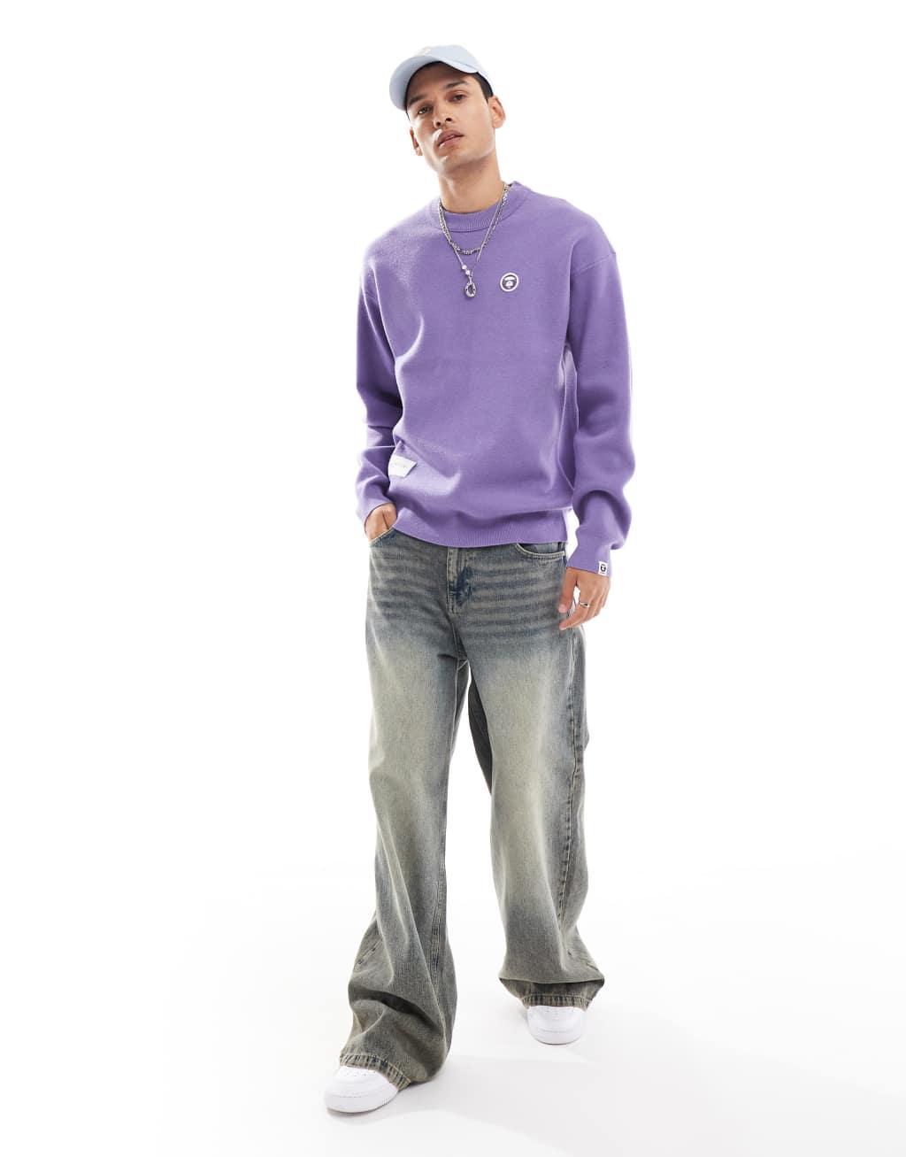 Aape by A Bathing Ape logo crew neck sweater in purple Product Image