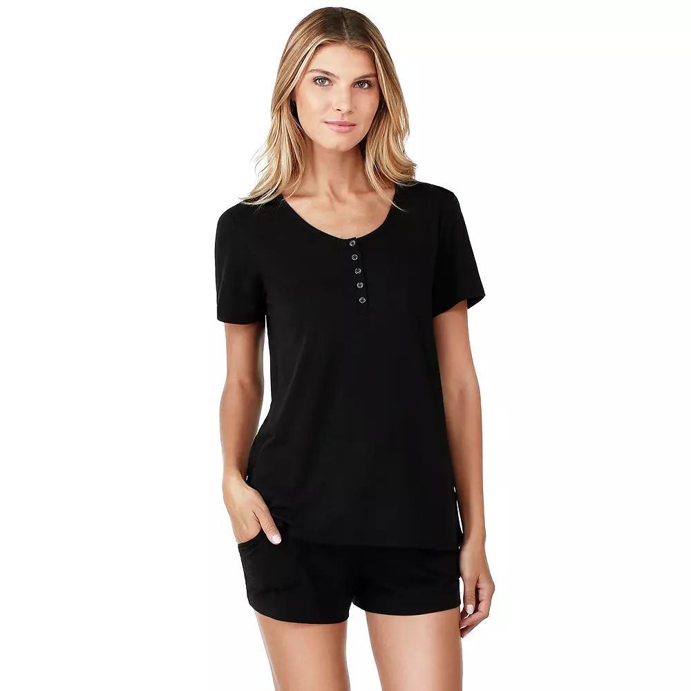 Women's Cuddl Duds® Pajamas: Essential Sleep Tee & Boxers Set, Size: XS, Black Product Image