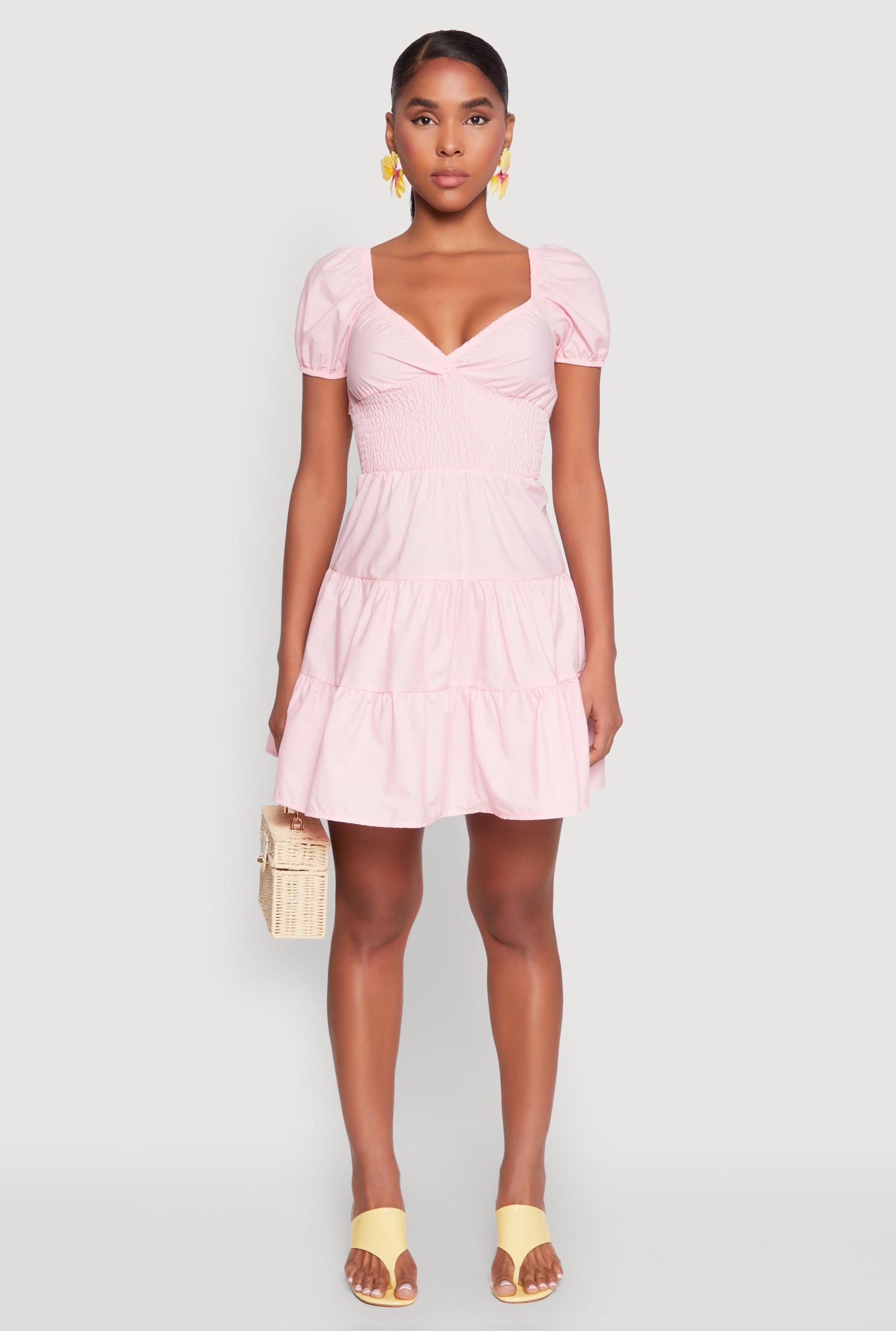 Womens Puff Sleeve Sweetheart Tiered Mini Dress Product Image