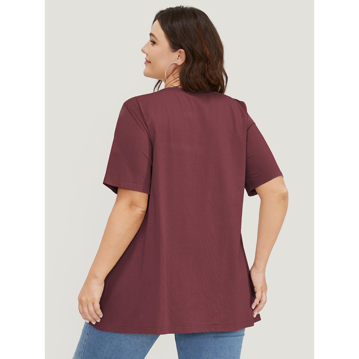 Plus Size UltraCool Short Sleeve Drop Shoulder V Neck T-shirt Burgundy Women Basics Plain V-neck Dailywear T-shirts BloomChic 14-16/1X Product Image