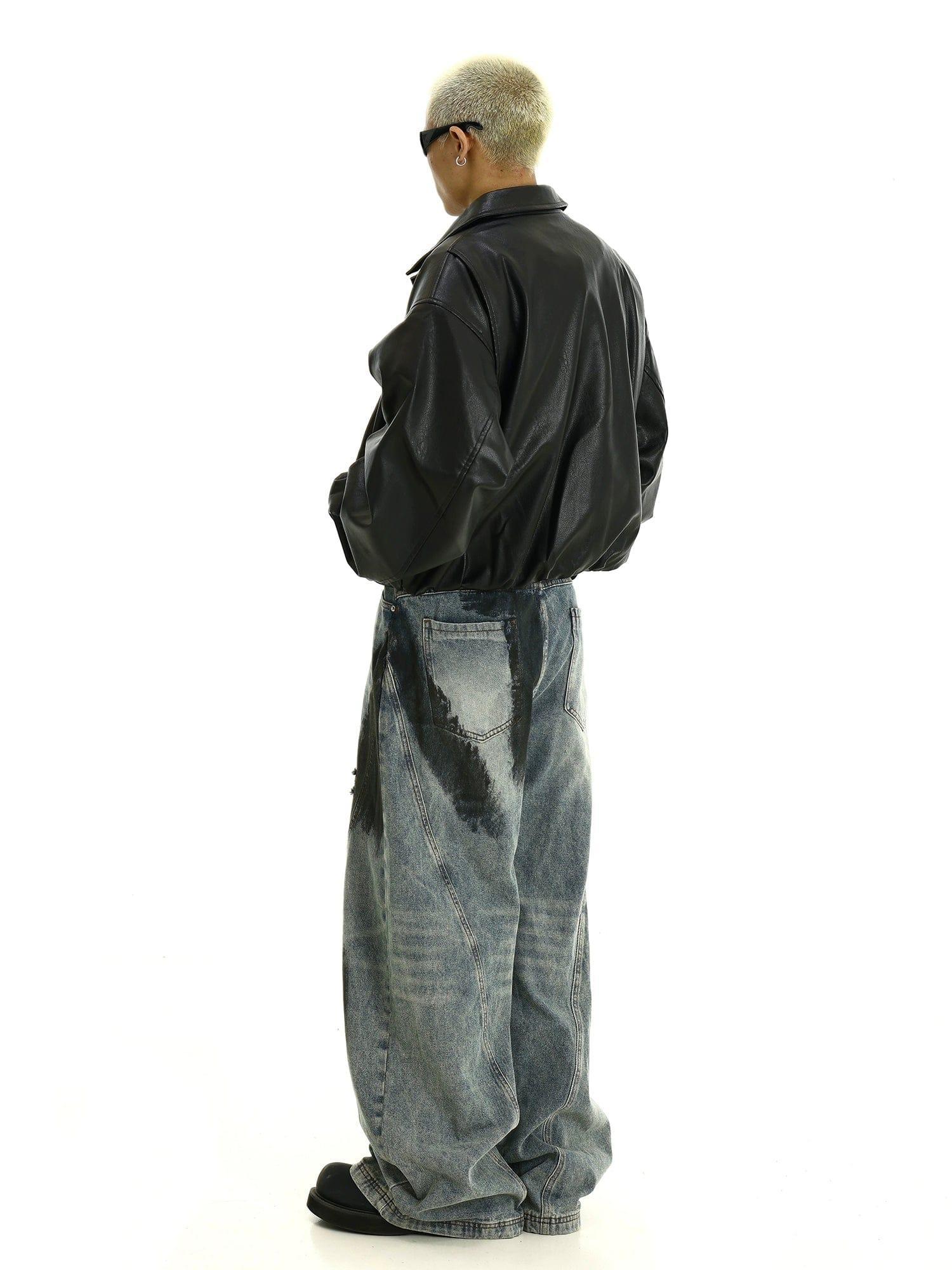 RT No. 11439 GRAFFITI DISTRESSED DENIM STRAIGHT JEANS Product Image