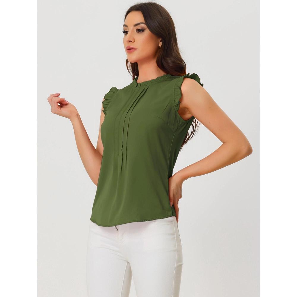 INSPIRE CHIC Women's Ruffled Curved Hem Business Office Vintage Sleeveless Blouse Product Image
