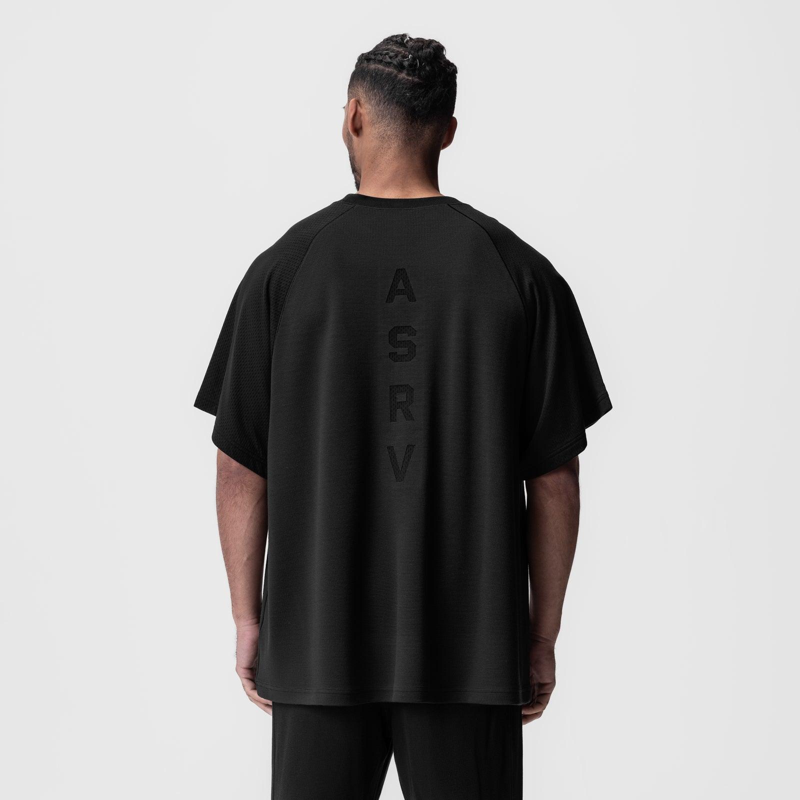 0946. Waffle Knit Oversized Tee - Black/Black Product Image
