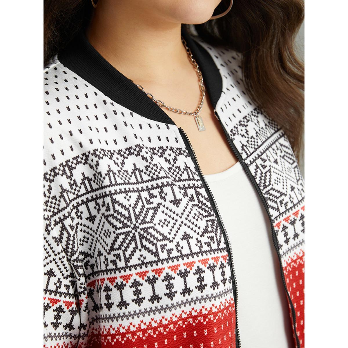 Plus Size Christmas Patchwork Zipper Contrast Jacket Women Red Elastic cuffs Dailywear Jackets BloomChic 18-20/2X Product Image