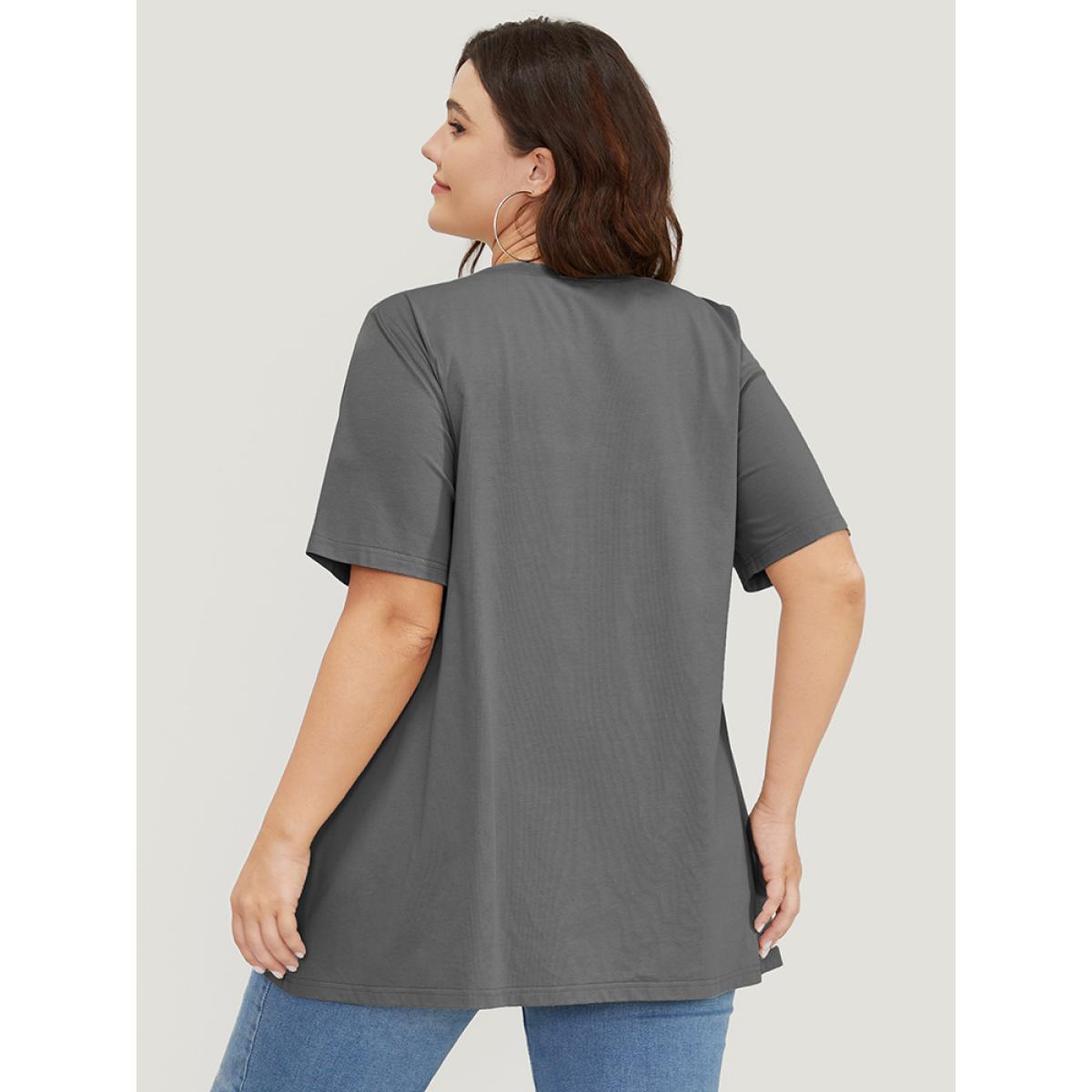 Plus Size UltraCool V Neck Slightly Stretchy T-shirt Gray Women Basics Plain V-neck Dailywear T-shirts BloomChic 12/L Product Image