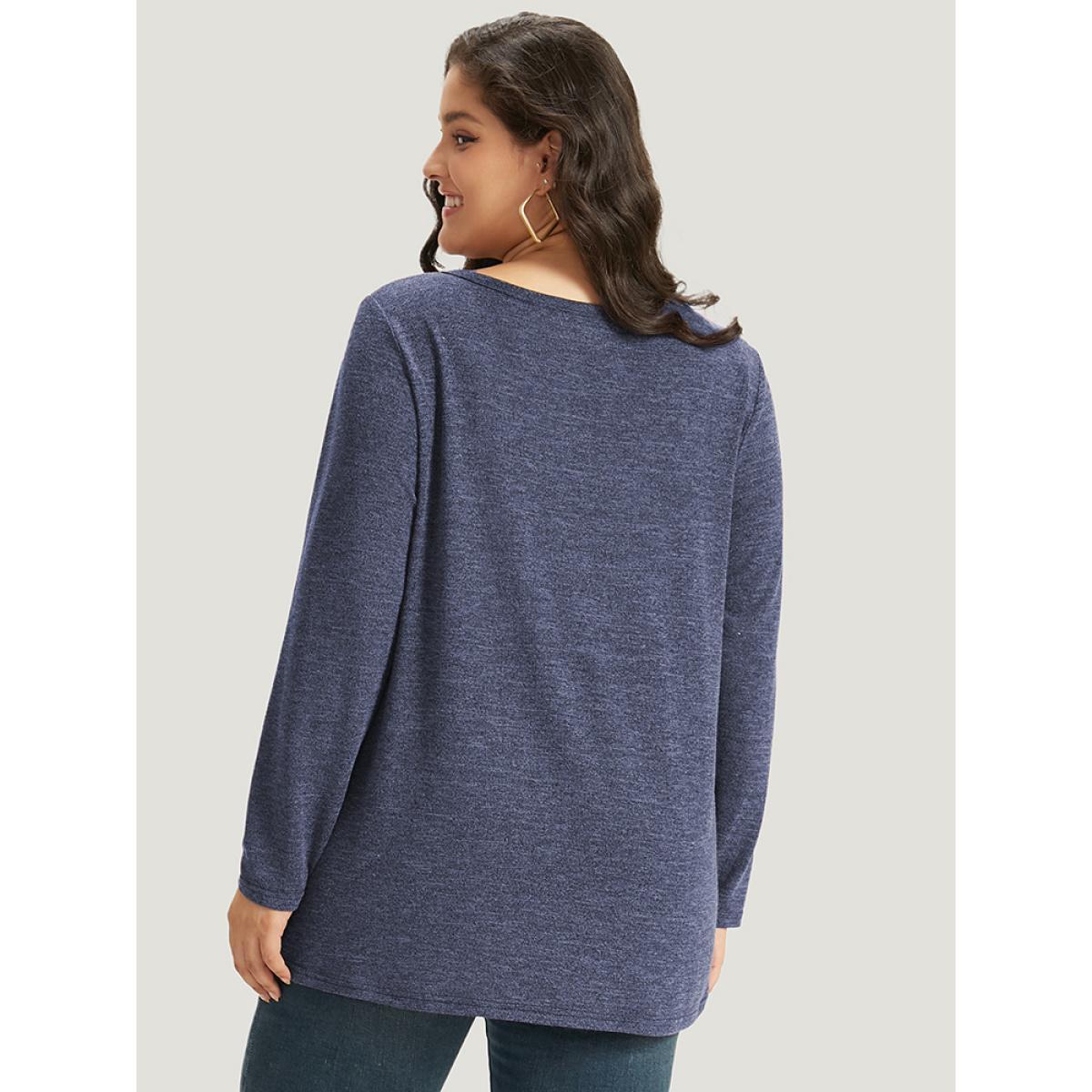 Plus Size Heather Button Up Long Sleeve T-shirt Emerald Women Casual Heather Plain Everyday T-shirts BloomChic 30/6X Product Image
