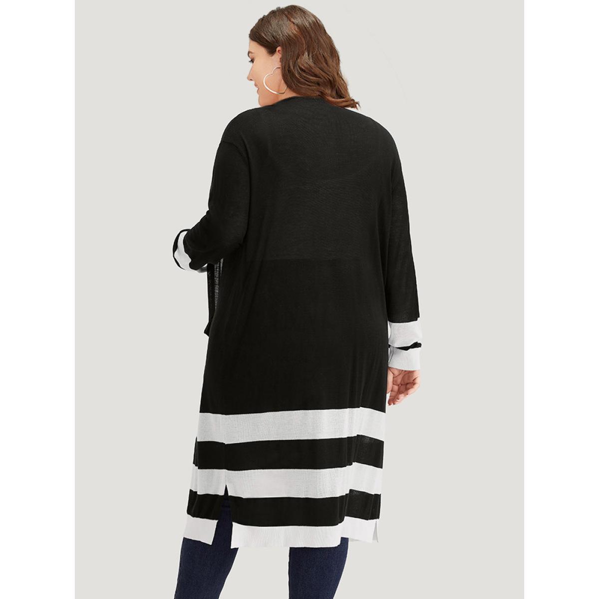 Plus Size Supersoft Essentials Contrast Patched Pocket Maxi Cardigan Black Women Casual Loose Long Sleeve Dailywear Cardigans BloomChic 28/5X Product Image