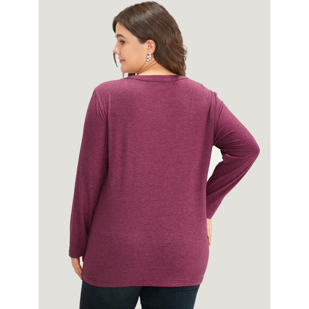 Plus Size Notched Pleated Button Up T-shirt RedViolet Women Casual Plain Plain Notched collar Dailywear T-shirts BloomChic 26/4X Product Image