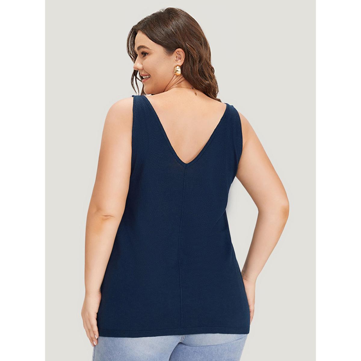 Plus Size Supersoft Essentials Solid Patchwork Sleeveless Pullover Indigo Women Casual Loose Sleeveless V-neck Everyday Pullovers BloomChic 22-24/3X Product Image