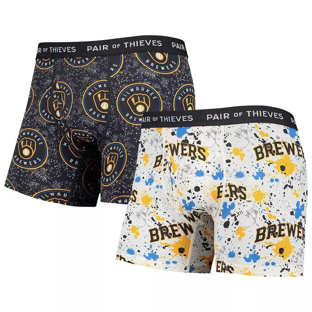 Men's Pair of Thieves White/Navy Milwaukee Brewers Super Fit 2-Pack Boxer Briefs Set, Size: XL Product Image