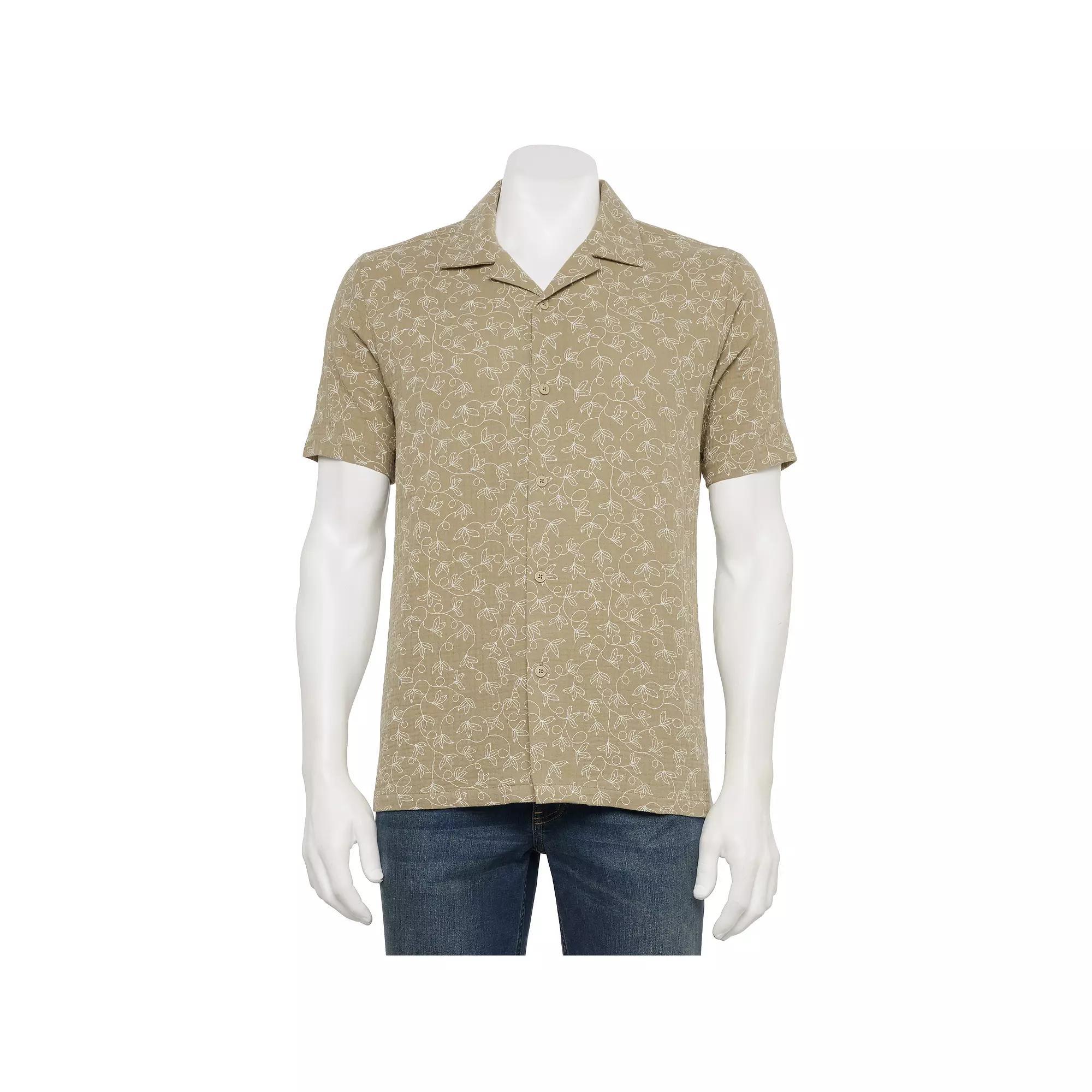 Men's Thomas Sterling Textured Button Down Shirt, Size: Small, Brown Print Product Image