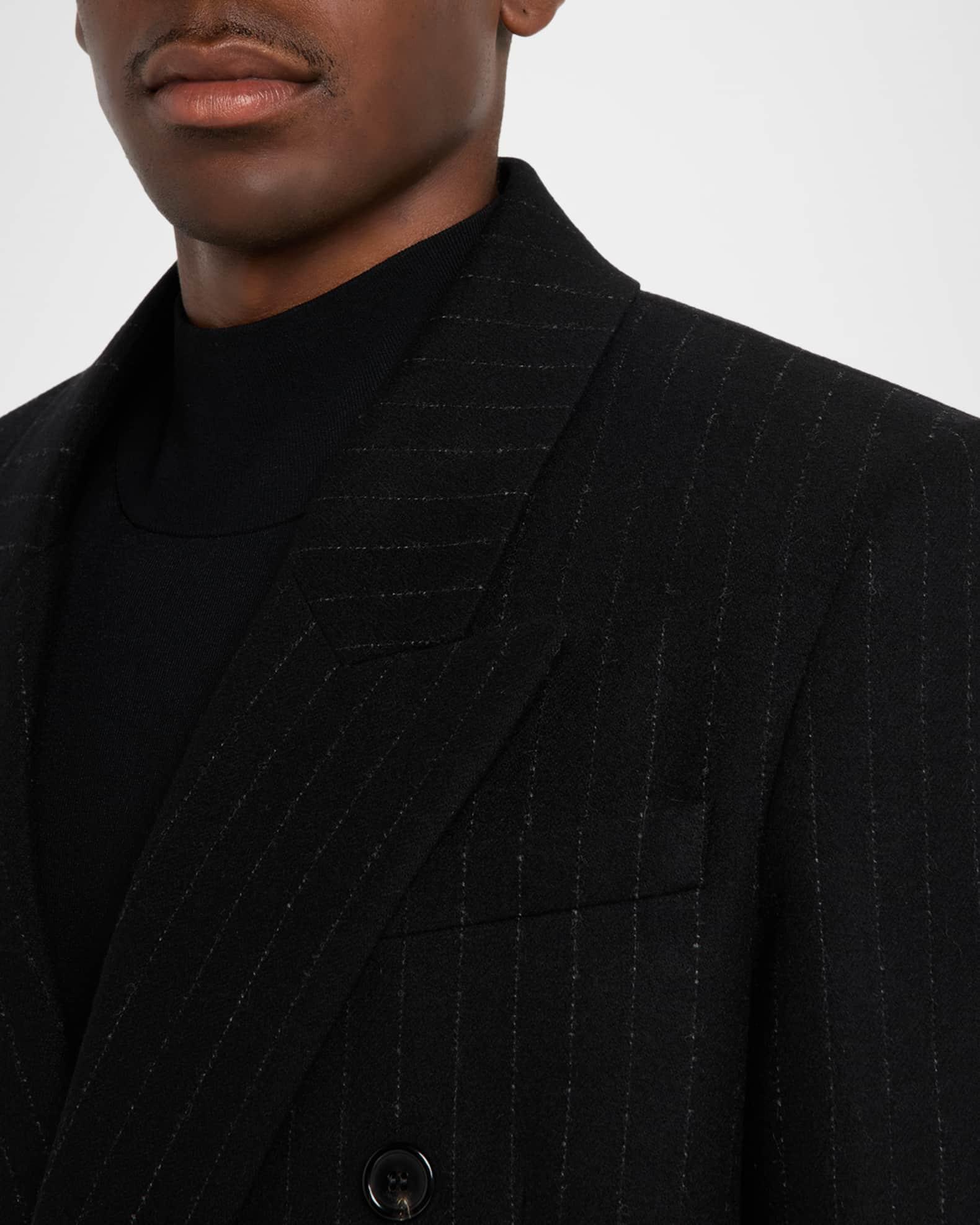 Men's Pinstripe Double-Breasted Peak Lapel Sport Coat Product Image