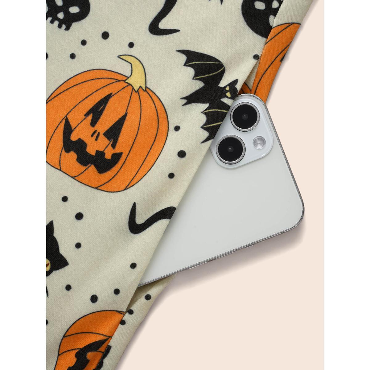 Plus Size Pumpkin Spiced Elastic Waist Printed Midi Dress Ivory Women Cocktail Non Party Curvy Bloomchic 22-24/3X Product Image