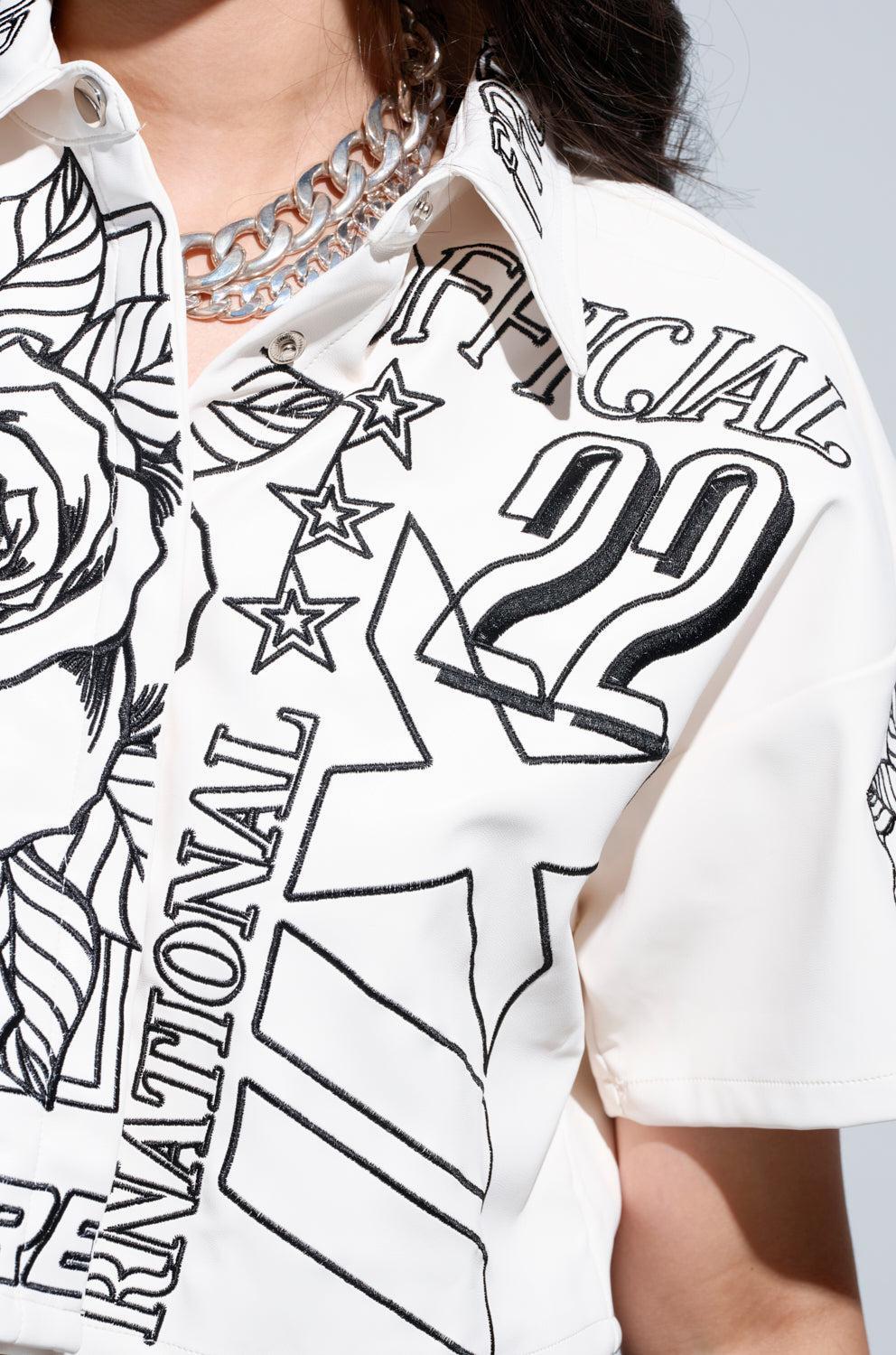 MAKE IT OFFICIAL FAUX LEATHER BUTTON DOWN Product Image