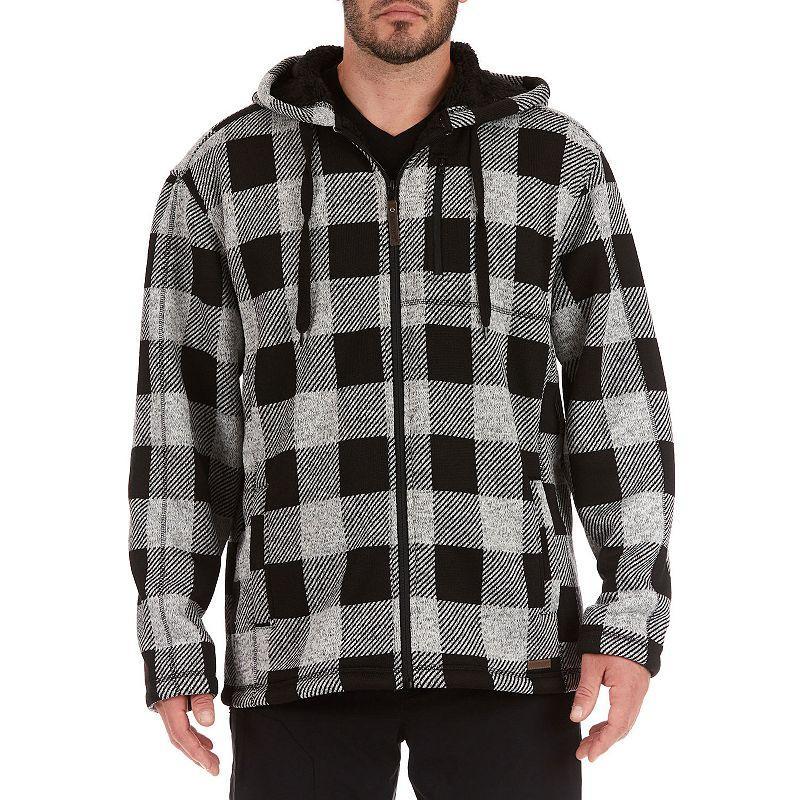Men's Smith's Workwear Buffalo Plaid Sweater Fleece Hooded Jacket, Size: XL, Grey Grey Black Product Image