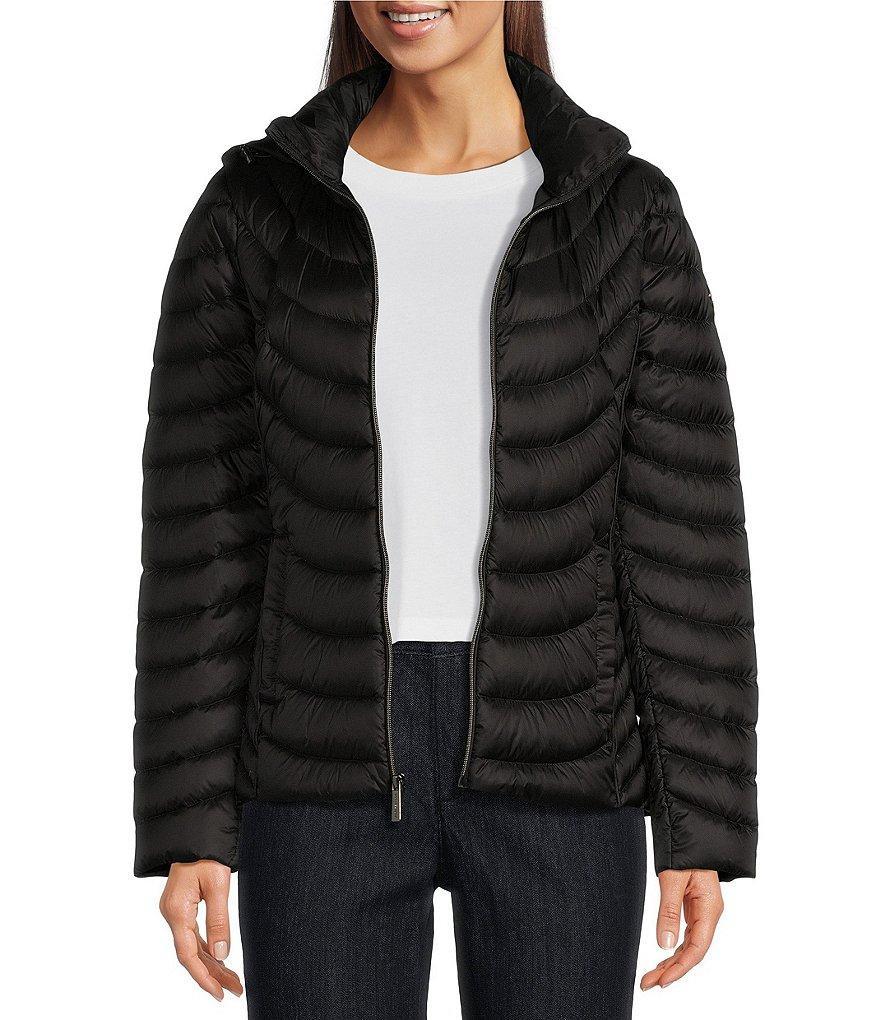 MICHAEL Michael Kors Stand Collar Removable Hood Zip Front Puffer Jacket Product Image