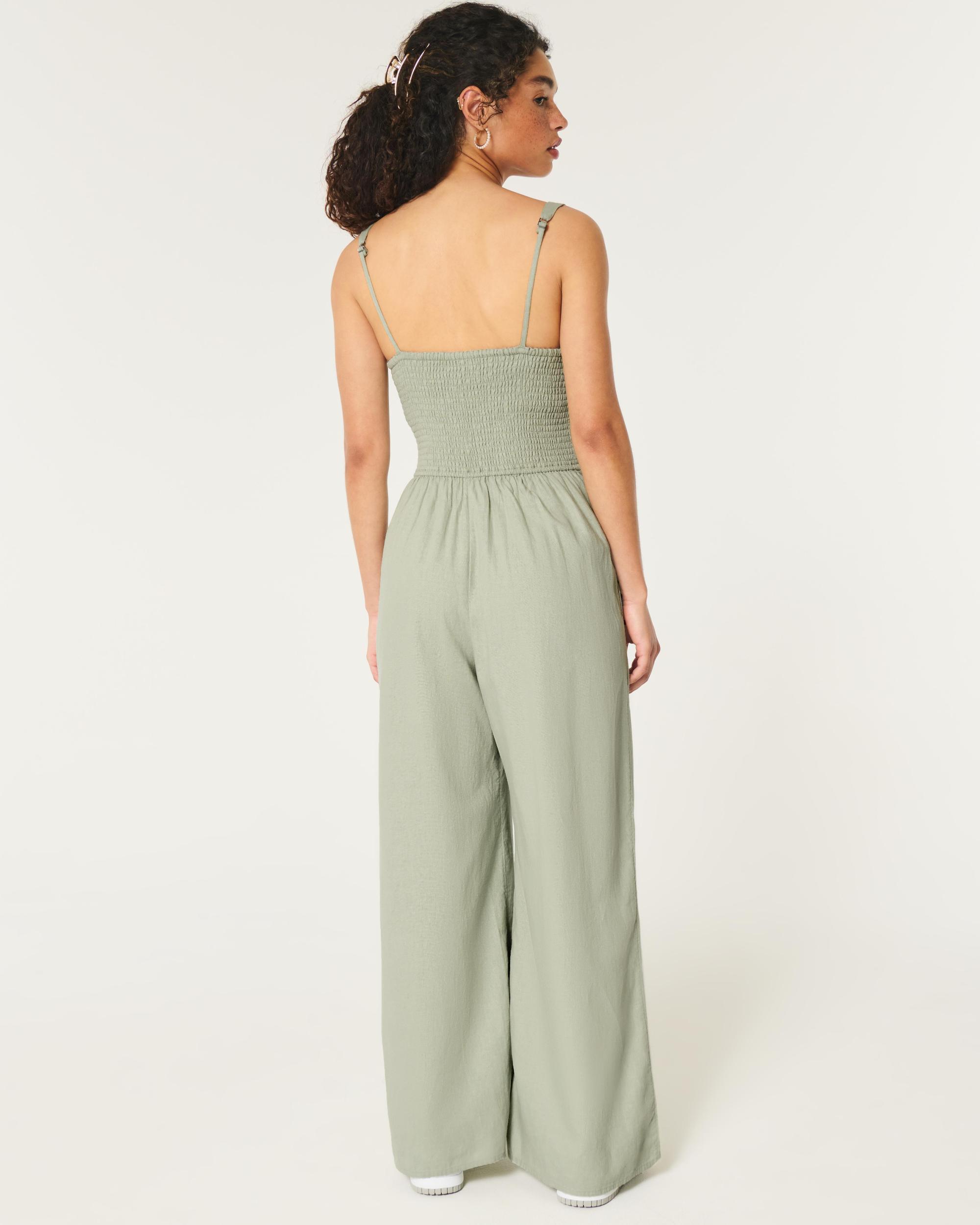 Linen-Blend Side Smocked Jumpsuit Product Image