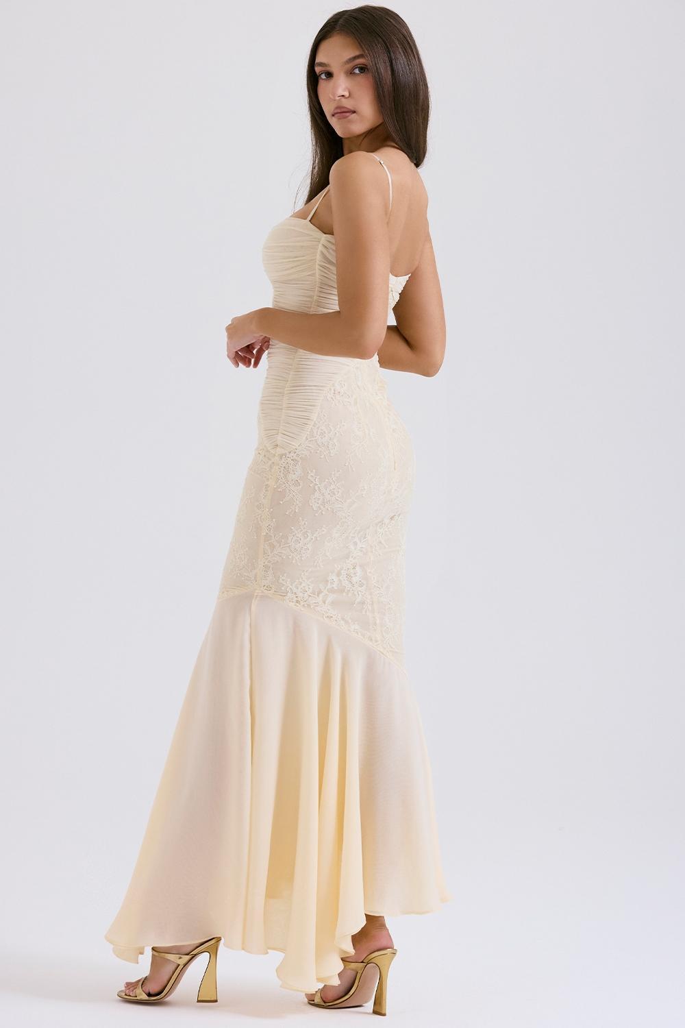 Felicia  vanilla chiffon & lace gown Product Image