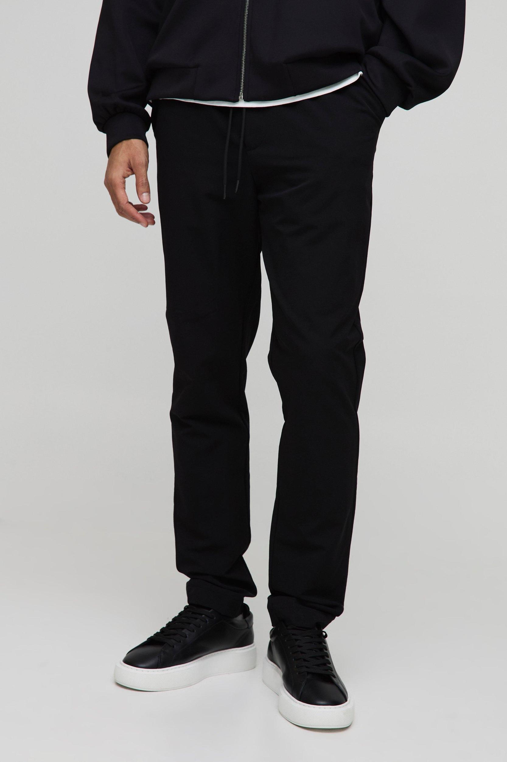 Mens Elasticated Waist Slim Fit Smart Pants - Black Product Image
