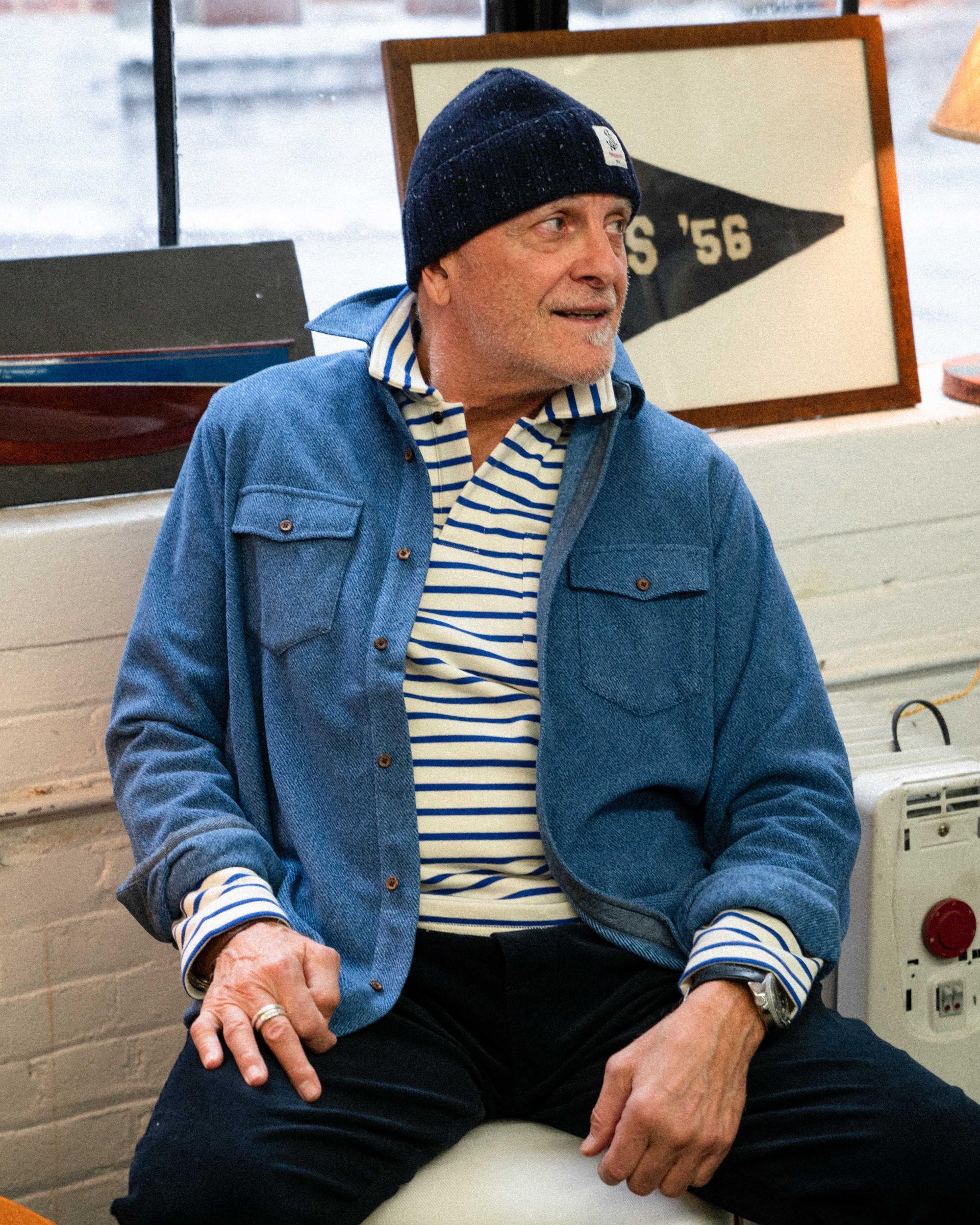 Acadia Polo in Cream/Atlantic Blue Loopback Terry Product Image