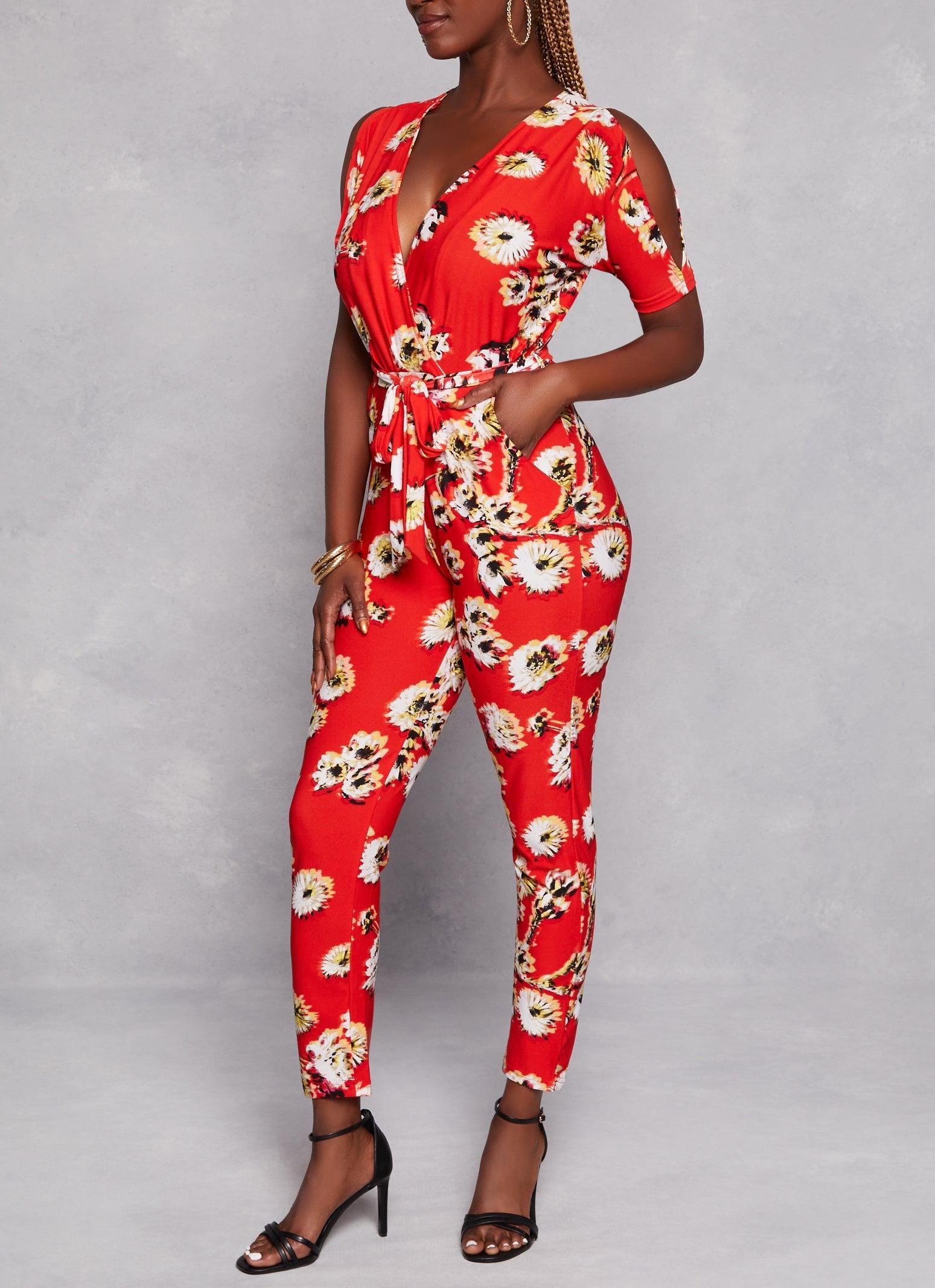 Womens Patterned Cold Shoulder Jumpsuit Product Image