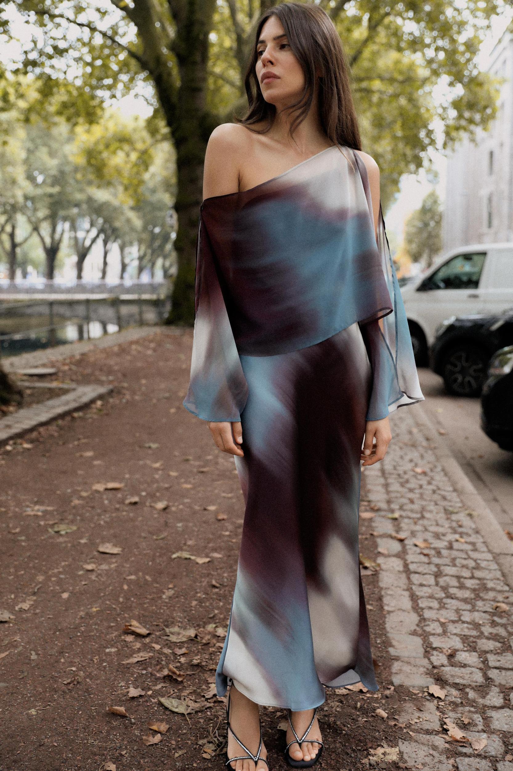 SATIN EFFECT PRINT DRESS Product Image