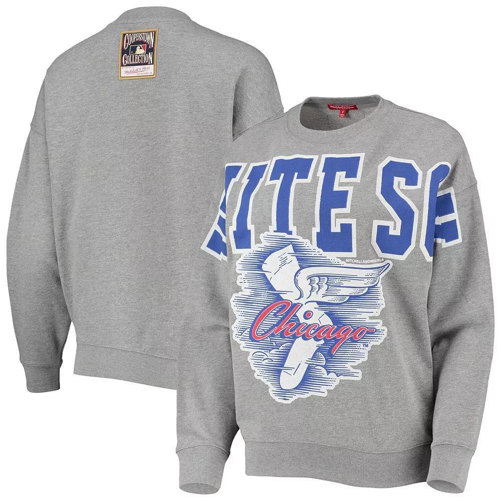 Women's Mitchell & Ness Heathered Gray Chicago White Sox Cooperstown Collection Logo Lightweight Pullover Sweatshirt, Size: XS, Grey Product Image