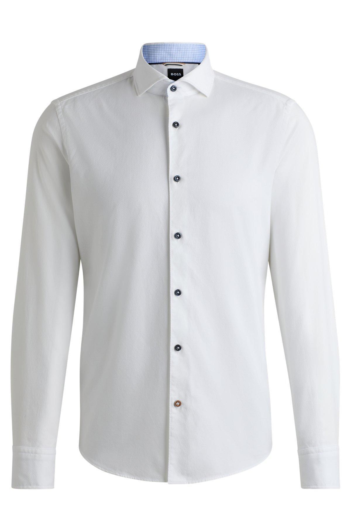 BOSS - Casual-fit shirt in structured cotton with spread collar - White Product Image