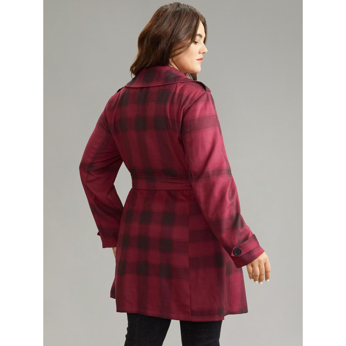 Plus Size Lapel Collar Plaid Belted Double Breasted Coat Women Scarlet Elegant Lined Ladies Dailywear Winter Coats BloomChic 26/4X Product Image