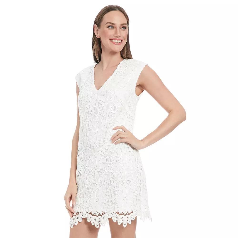 Petite London Times V-Neck Flower Lace Short Dress, Womens Product Image
