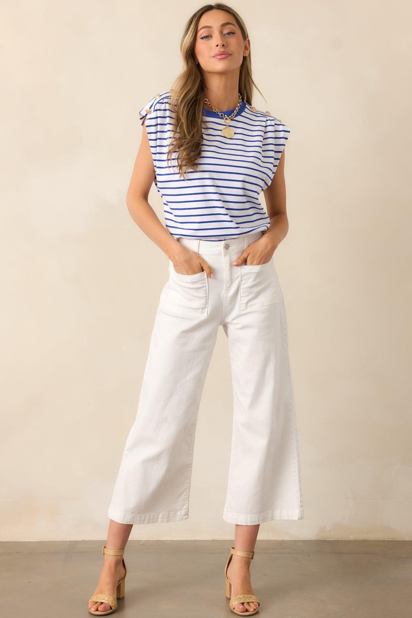Harbor Stroll Royal Blue Stripe Top Product Image