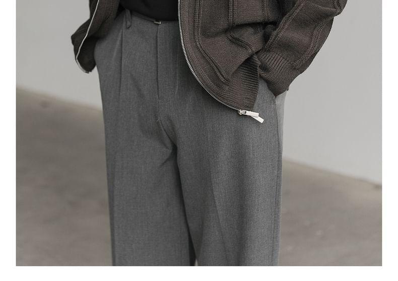 Stand Collar Plain Zip-Up Cardigan Product Image
