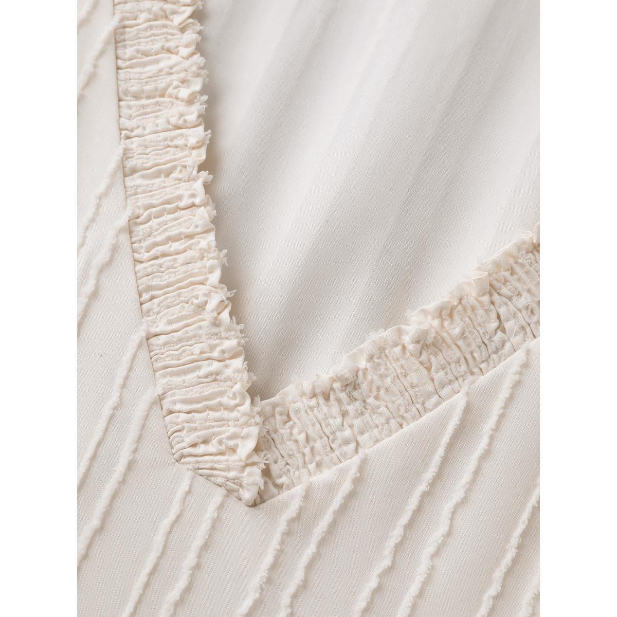 Plus Size Textured V-Neck Pockets Solid Midi Dress Ivory Women V-neck Short sleeve Curvy BloomChic 12/L Product Image