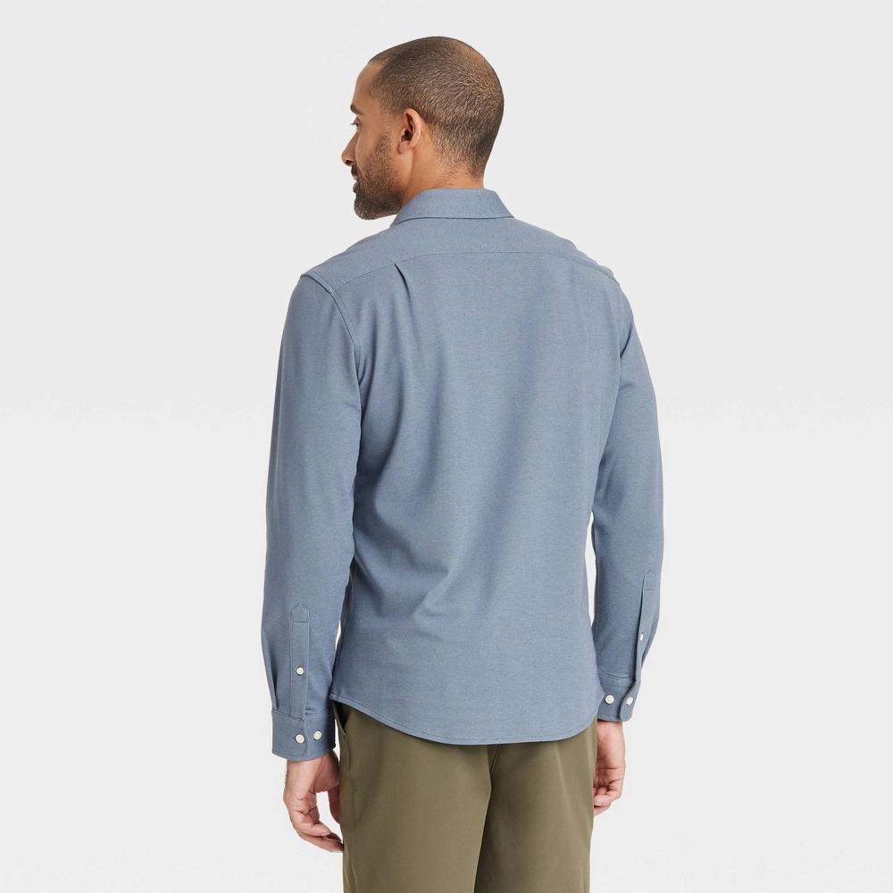 Men's Long Sleeve Casual Dress Shirt - Goodfellow & Co™ Dark Blue XXL: Button Down, French Cuff, Knit Fabric Product Image