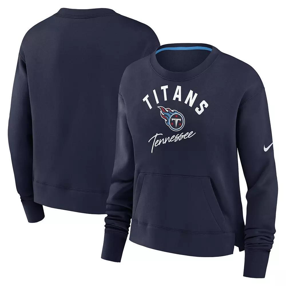 Women's Nike Navy Tennessee Titans High Hip Fleece Pullover Sweatshirt, Size: Large, Blue Product Image