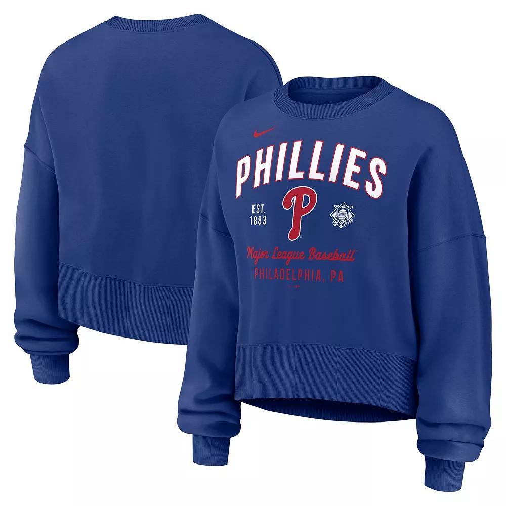 Women's Nike Royal Philadelphia Phillies Oversized High Hip Pullover Sweatshirt, Size: Large, Blue Product Image