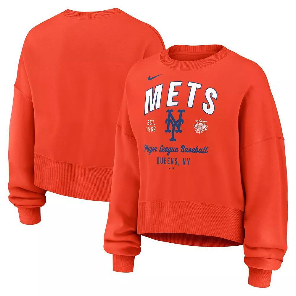Women's Nike Orange New York Mets Oversized High Hip Pullover Sweatshirt, Size: XL Product Image