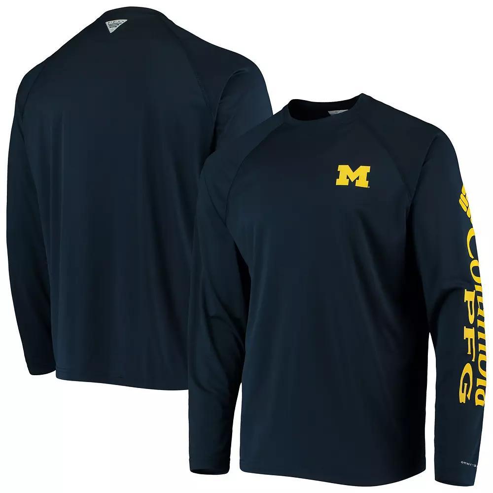 Men's Columbia Navy Michigan Wolverines Terminal Tackle Omni-Shade Raglan Long Sleeve T-Shirt, Size: Large, Blue Product Image