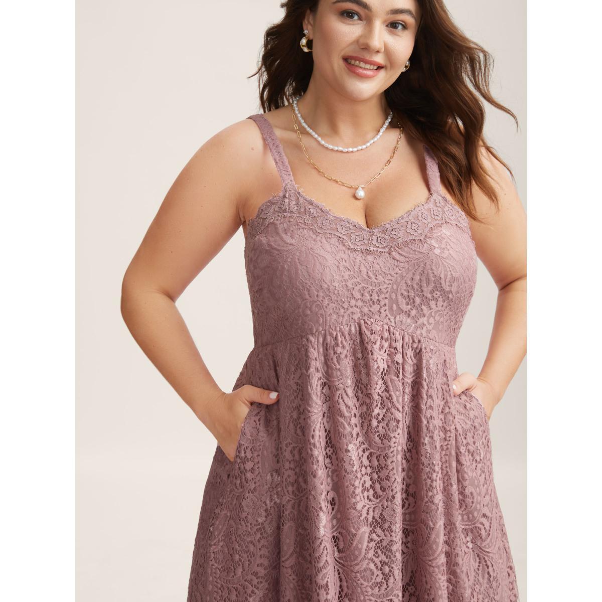 Plus Size Lace Side Slit Cami Midi Dress Mauve Women V-neck Sleeveless Curvy BloomChic 28/5X Product Image