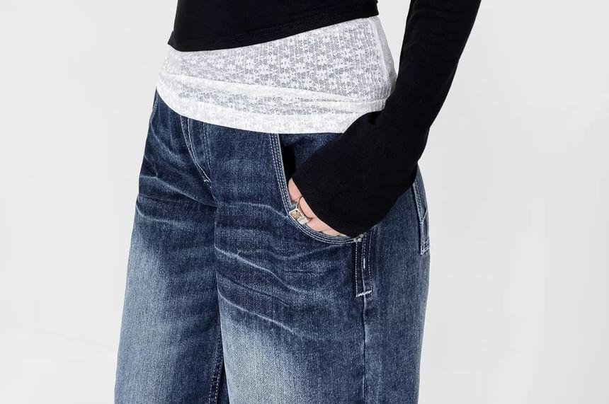 One Shoulder Long Sleeve Two Tone Panel Ruched T-Shirt Product Image